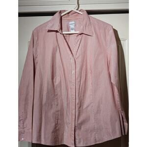 Chico's Red Silver Metallic Stripe Button Front Blouse Womens Size 3 (XL-16)